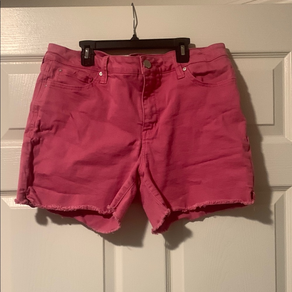 Vibrant Pink Jean Shorts with Cuffed Legs